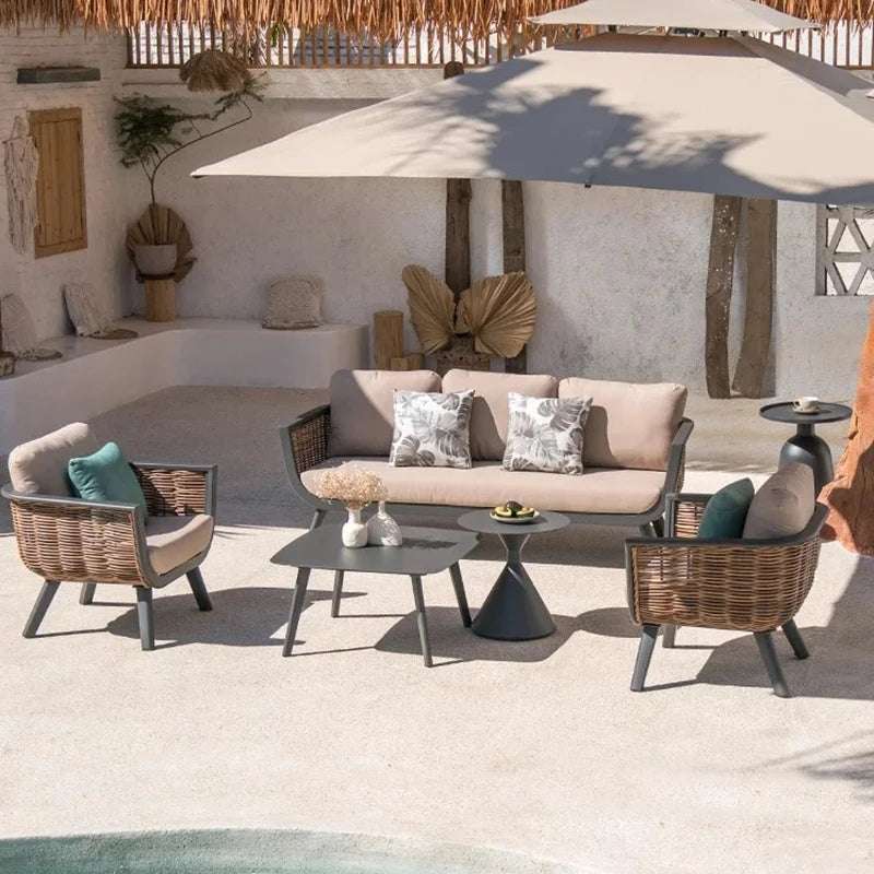 Outdoor rattan sofa and chair aluminum alloy courtyard garden villa waterproof sunscreen outdoor leisure sofa