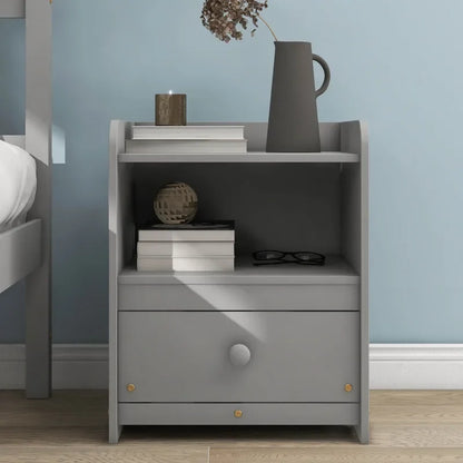 Grey Full Bed with Headboard and Footboard,with 2 Nightstands Easy to assemble,for indoor bedroom furniture