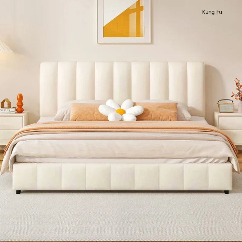 White Safe Luxury Beds Modern Leather Storage Living Room Double Beds Minimalist Nordic Light Luxury Furnitures for Bedroom