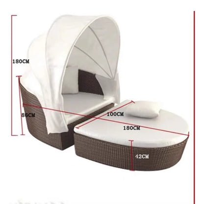 Outdoor recreation, rattan round bed villa, sun bed, Nordic open-air courtyard, shaded swimming pool, lazy bed and lounger
