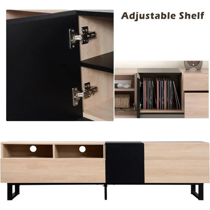 Modern TV Stand with 3 Cabinets & Open Shelves, Minimalist Wooden Entertainment Center for TVs Up to 80”, Sturdy TV Console