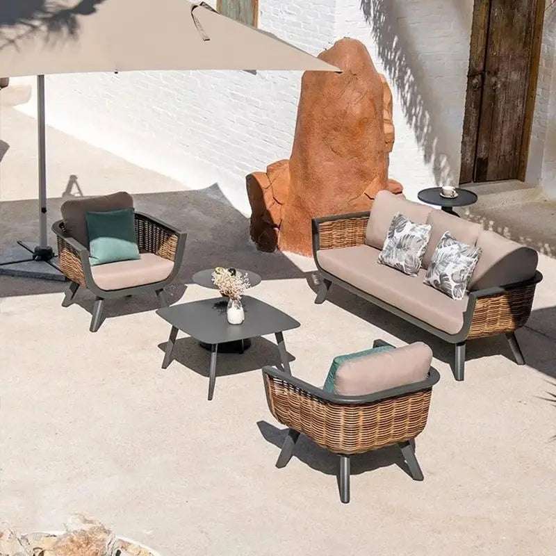 Outdoor rattan sofa and chair aluminum alloy courtyard garden villa waterproof sunscreen outdoor leisure sofa