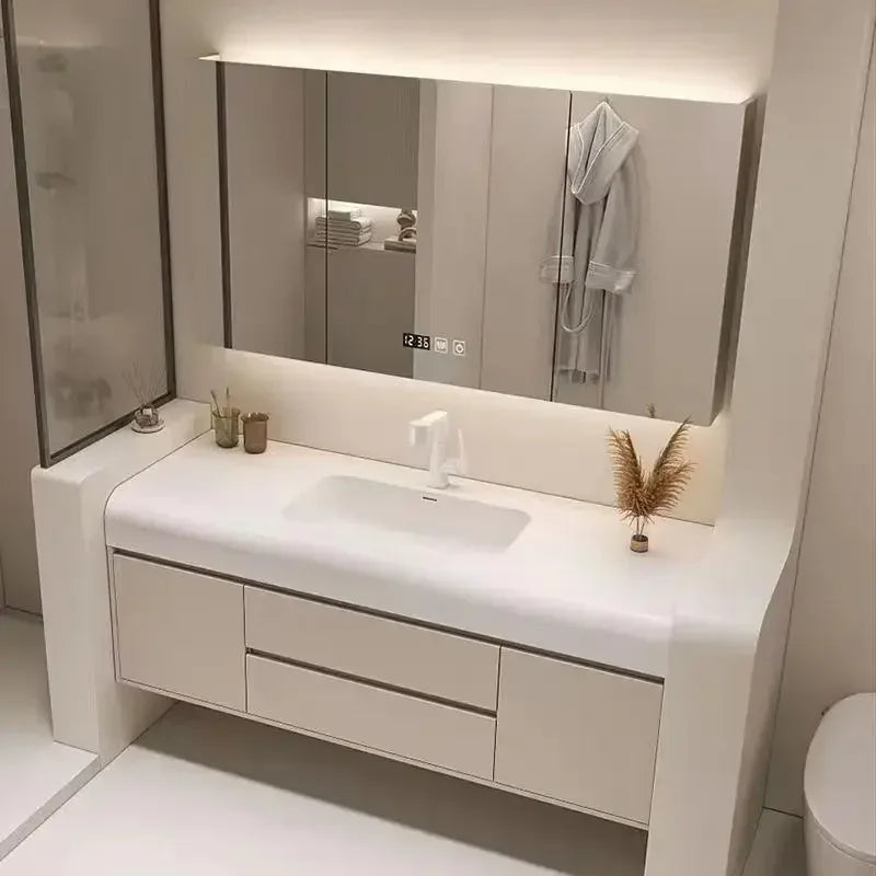 Light Luxury Nordic Home Bathroom Cabinet Simple White Rock Integrated Washbasin Bathroom Vanity Sink Cabinet Bathroom Furniture
