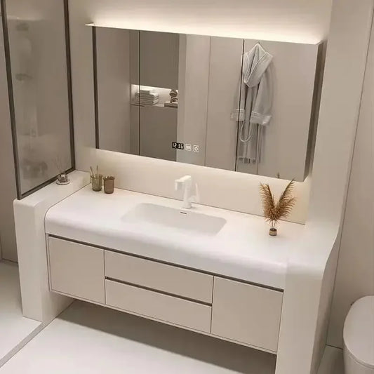 Light Luxury Nordic Home Bathroom Cabinet Simple White Rock Integrated Washbasin Bathroom Vanity Sink Cabinet Bathroom Furniture