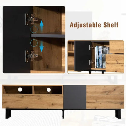 Modern TV Stand with 3 Cabinets & Open Shelves, Minimalist Wooden Entertainment Center for TVs Up to 80”, Sturdy TV Console