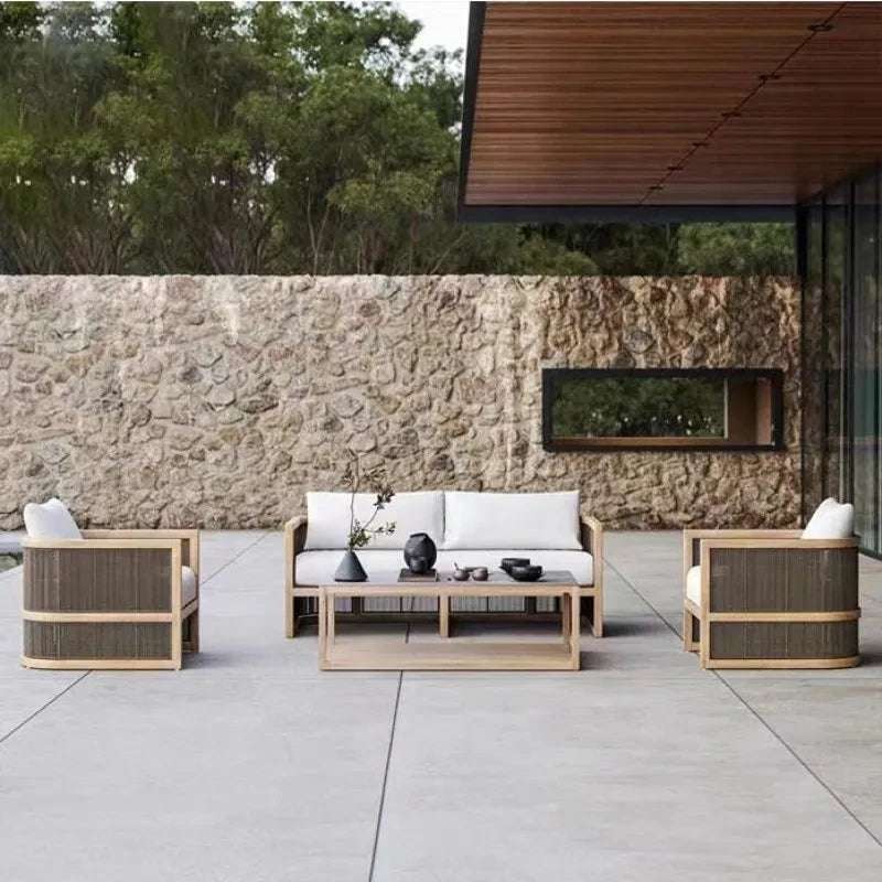 Teak Sofa Outdoor Furniture Set Outdoor Garden Sessions Sofa Patio Lounger Modern Luxury Scandinavian Style Customizable