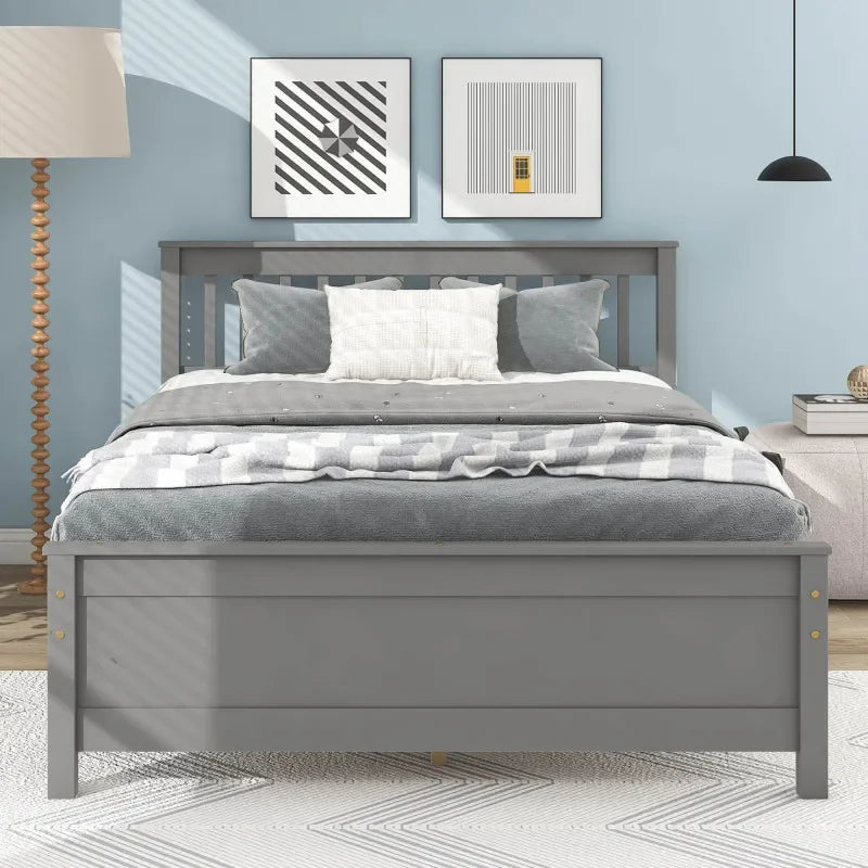 Grey Full Bed with Headboard and Footboard,with 2 Nightstands Easy to assemble,for indoor bedroom furniture