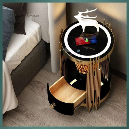Nordic Smart Bedroom Bedside Table Wireless Charging Home Nightstands for Bedroom Furniture Light Luxury Storage Side Cabinet