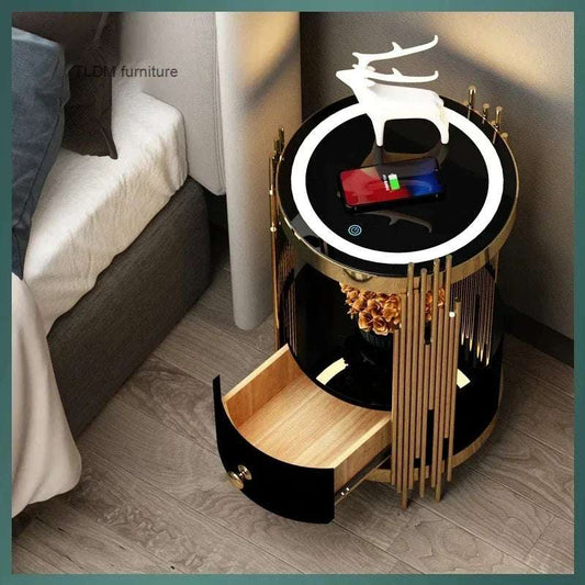 Nordic Smart Bedroom Bedside Table Wireless Charging Home Nightstands for Bedroom Furniture Light Luxury Storage Side Cabinet