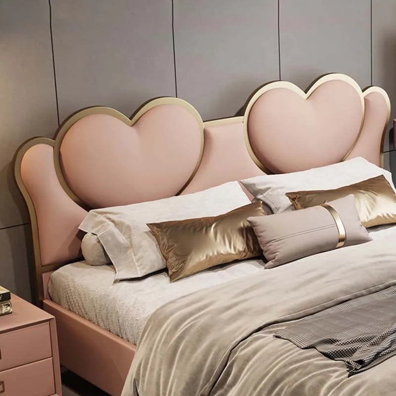 Pink Heart-shaped Love Bed Wooden Queen Size Safe Luxury Girls Couple Italian Bed Marriage Designer Nordic Cama Home Furniture