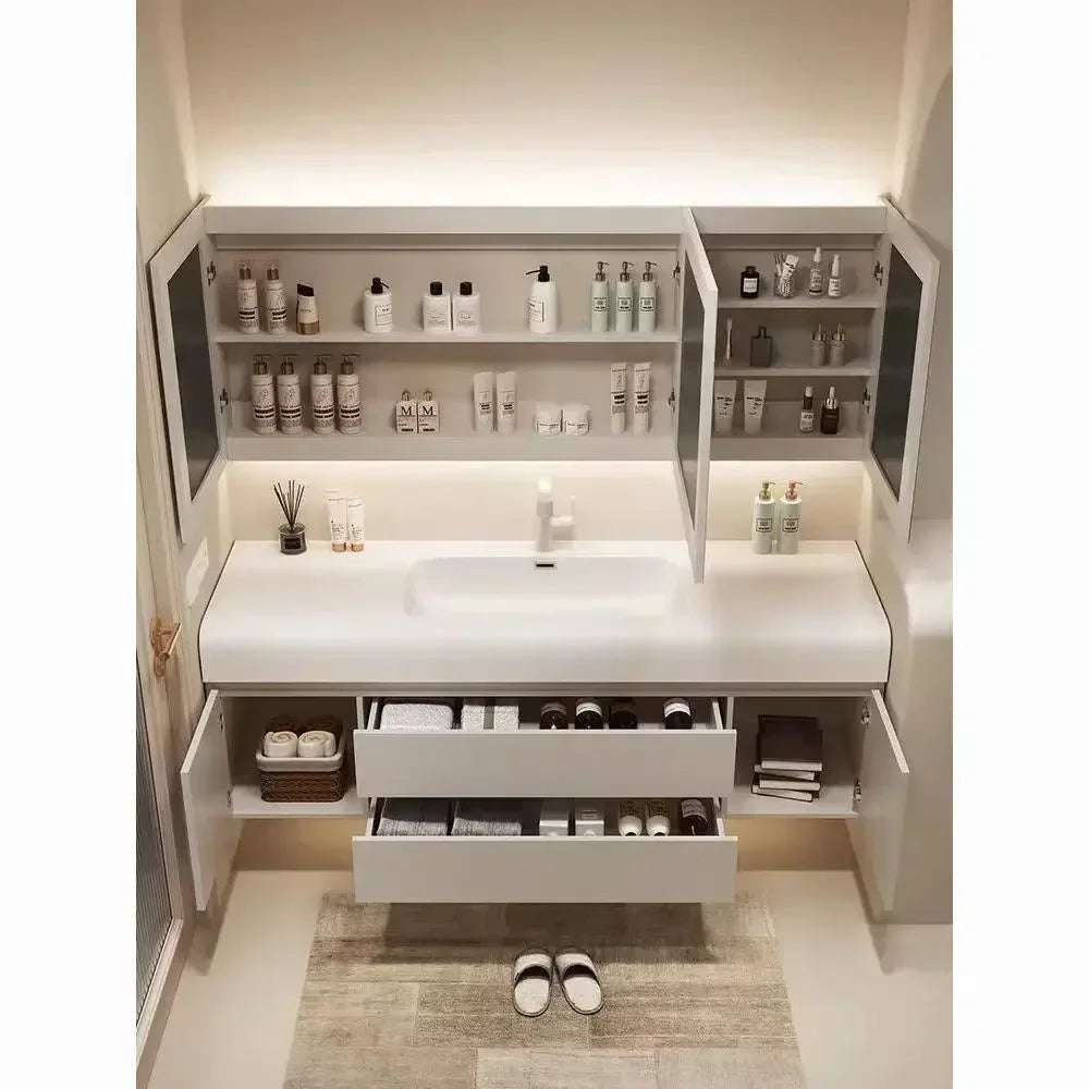 Light Luxury Nordic Home Bathroom Cabinet Simple White Rock Integrated Washbasin Bathroom Vanity Sink Cabinet Bathroom Furniture
