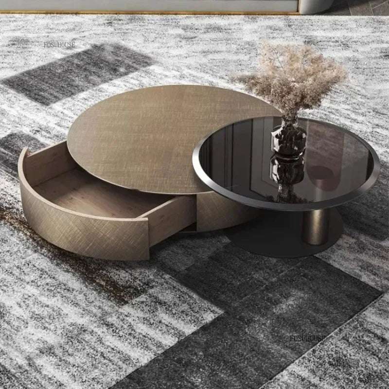 Luxury Stainless Steel Coffee Tables Minimalist Home Designer Living Room Furniture Creative Italian Glass Round Side Table Y