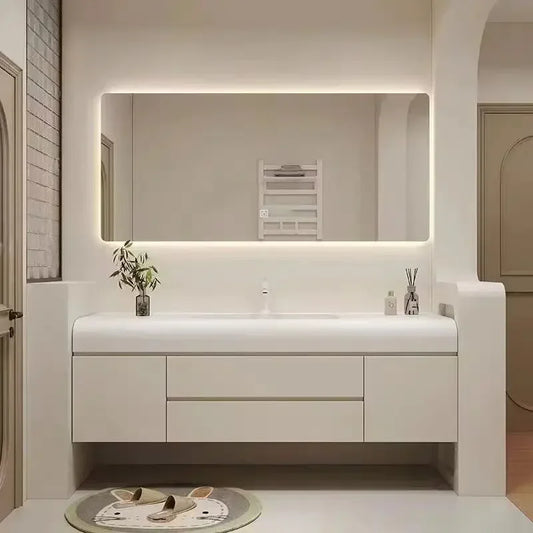 Light Luxury Nordic Home Bathroom Cabinet Simple White Rock Integrated Washbasin Bathroom Vanity Sink Cabinet Bathroom Furniture